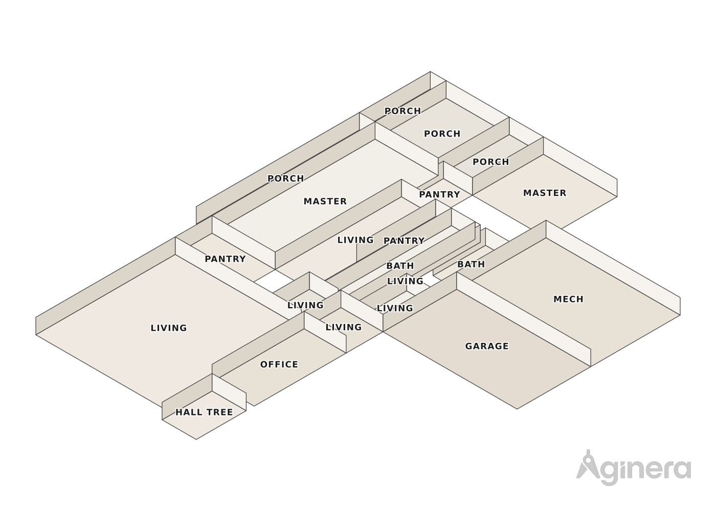 Light-timber kitchen home — projected 3D model of the traced geometry