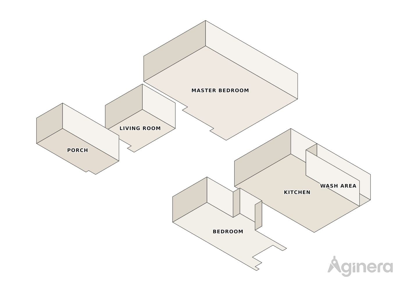 Soft-lit bedroom home — projected 3D model of the traced geometry