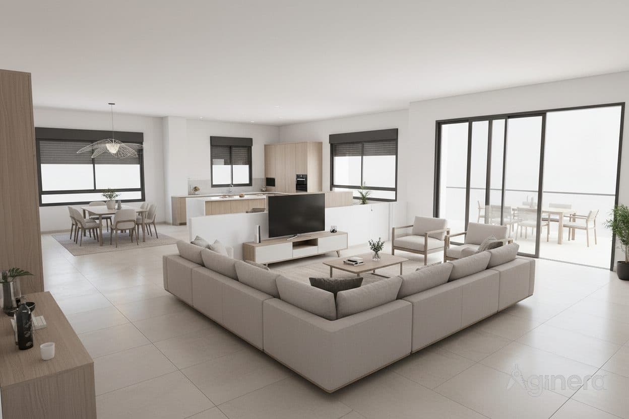 Corner living room with floor-to-ceiling glazing, revealed from the floor plan.