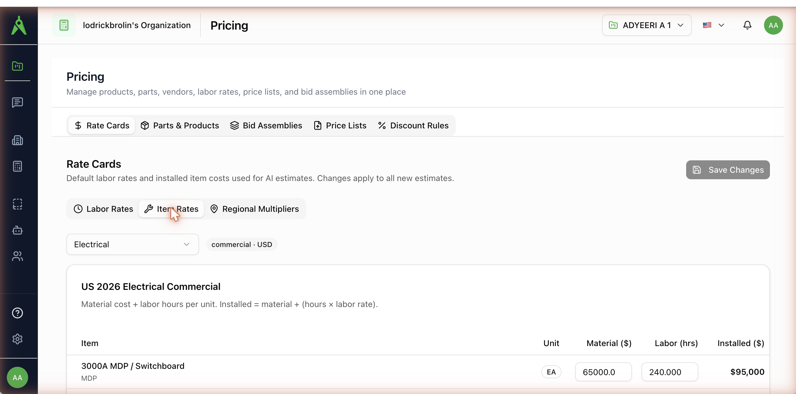 Item rates with the installed-cost formula
