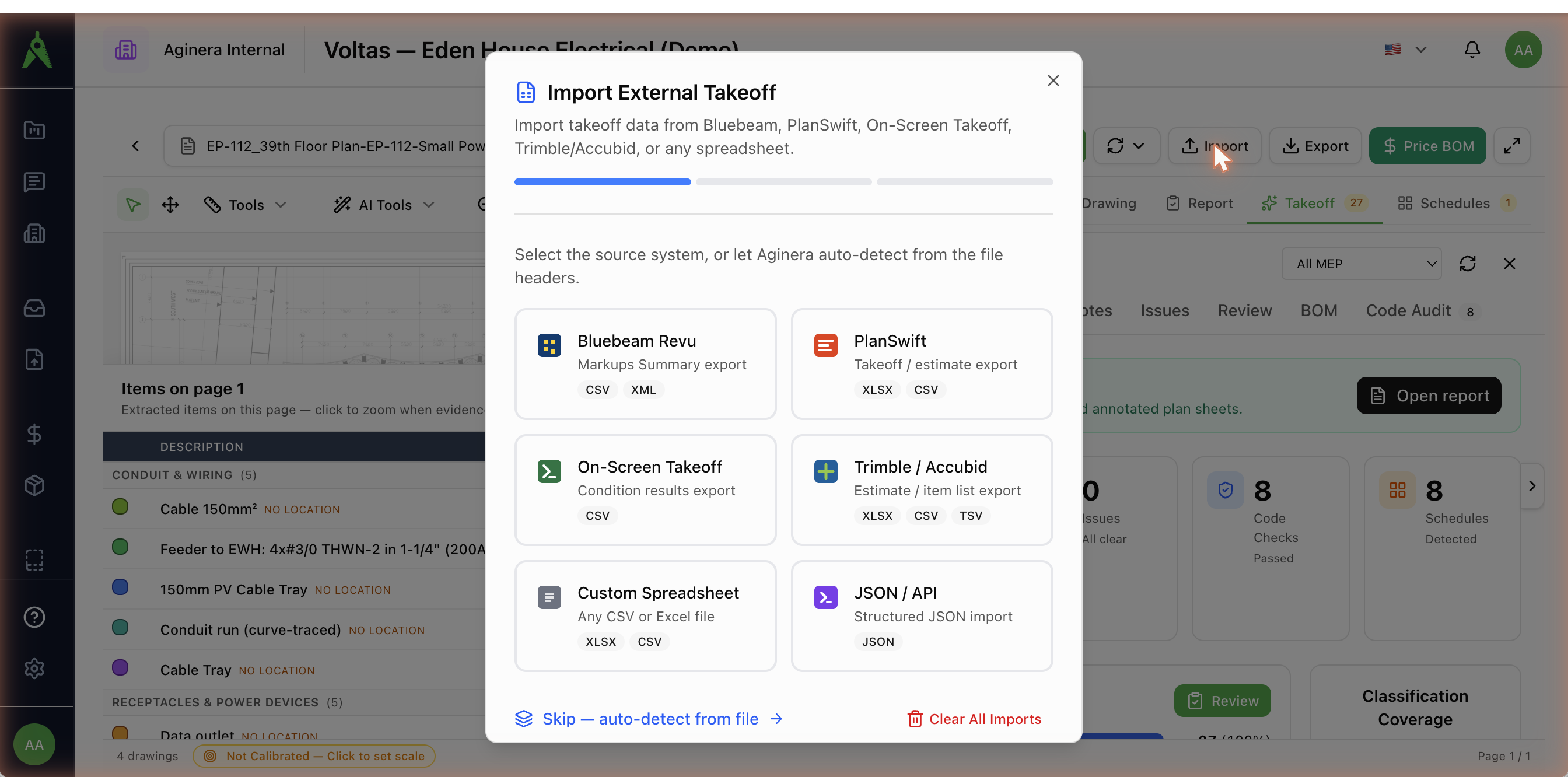The Import External Takeoff wizard