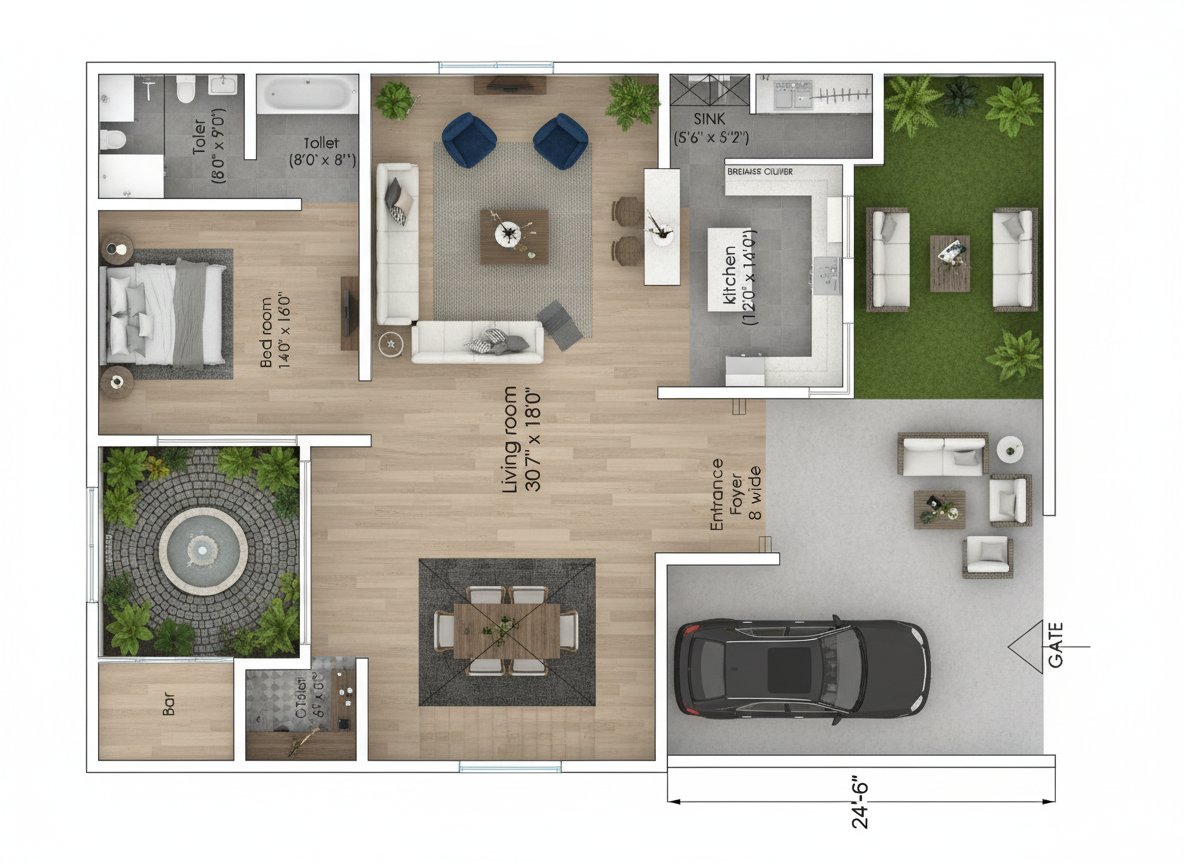 Ground Floor House 3D render