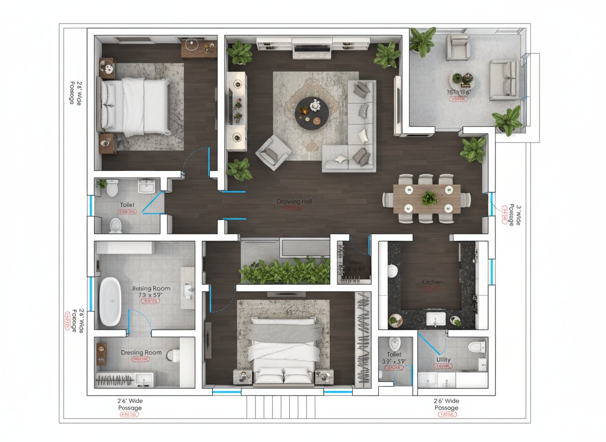 Multi-Floor Residence 3D render