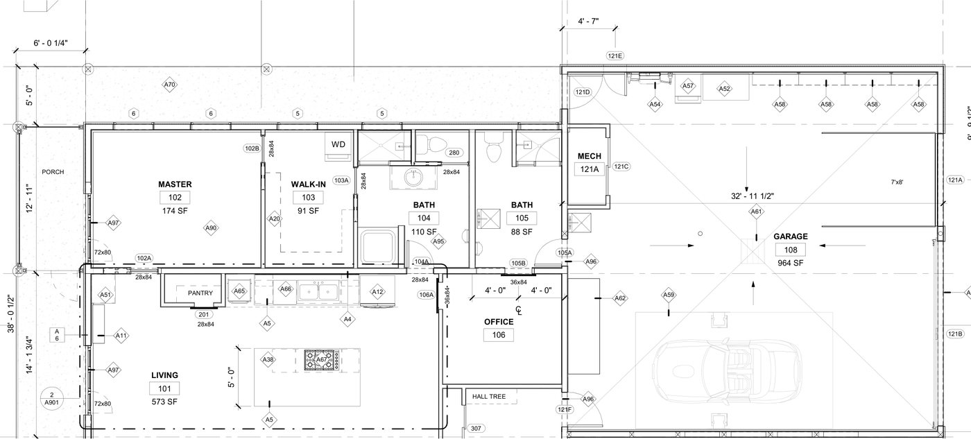 Single-storey home with garage — the 2D floor plan, with room names, that the 3D model and video were generated from