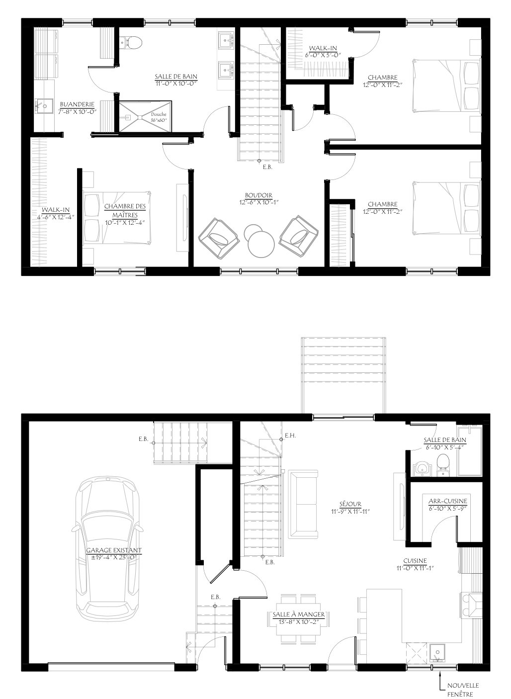 Two-storey home with garage — the 2D floor plan, with room names, that the 3D model and video were generated from
